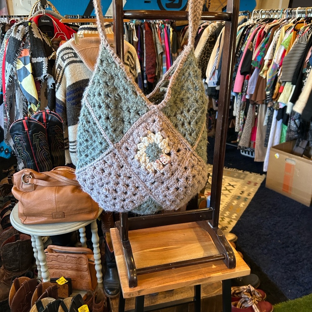 Handcrafted Crochet Hobo Bag - Green and Brown